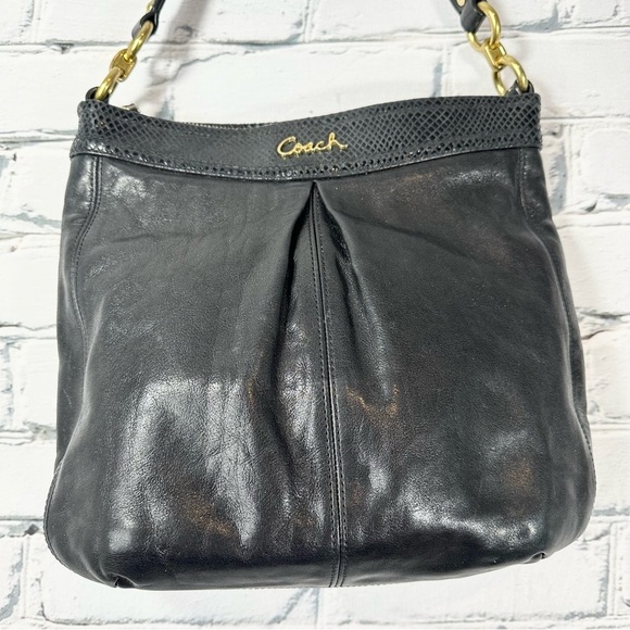 Coach Ashley Leather Hippie Black Reptile Trim Hobo Purse Handbag - Picture 3 of 15